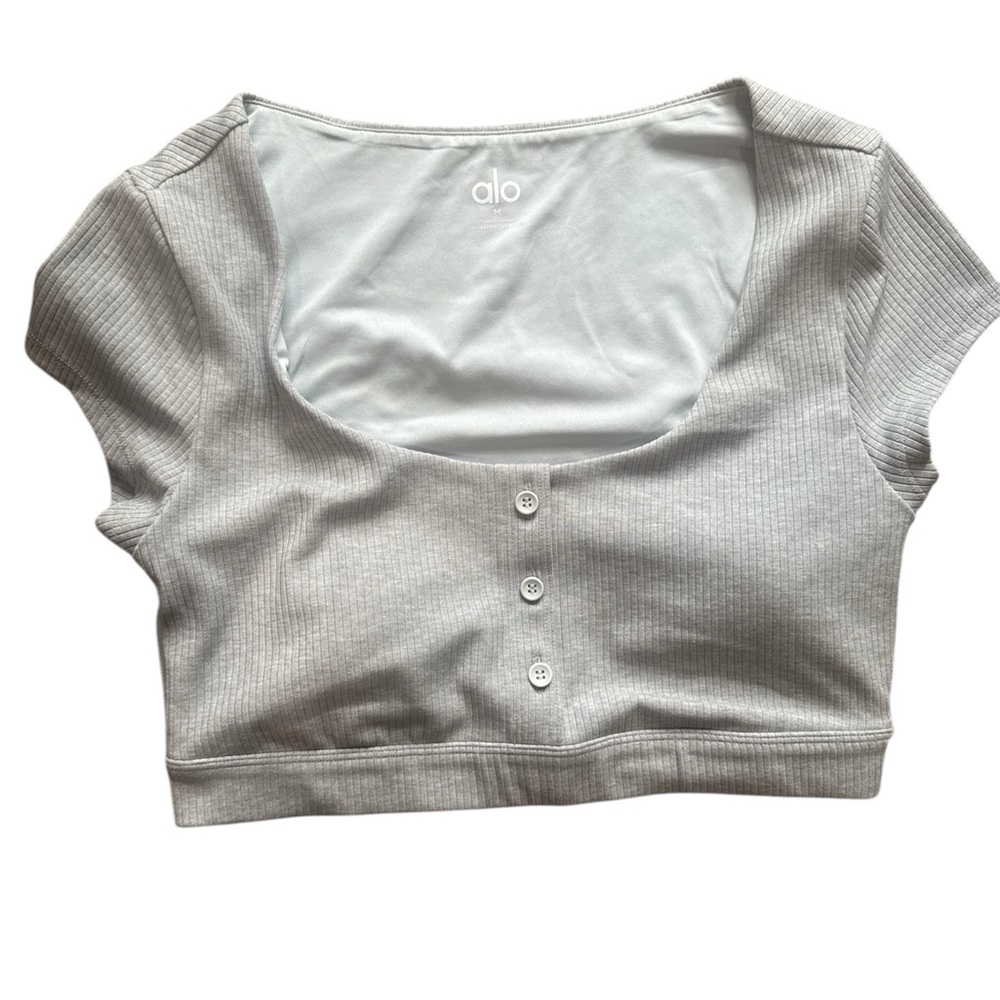 Alo Yoga Blissful Henley Bra Top Athletic Heather Grey Size M